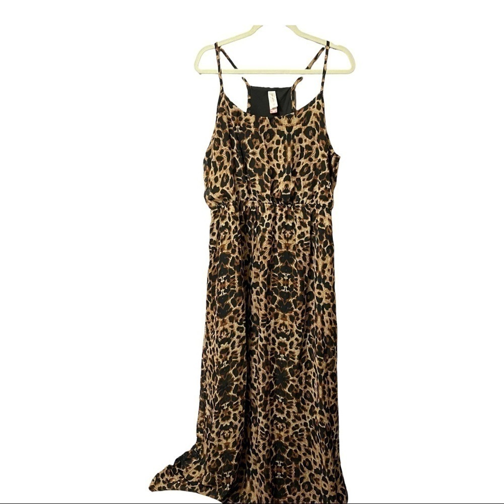 Leopard Print Racer Back Spaghetti Strap Empire Waist Maxi Dress whimsigoth.